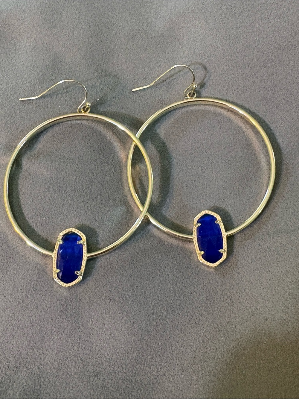 Kendra Scott Silver Hoop Earrings with Cobalt Blue Stone
